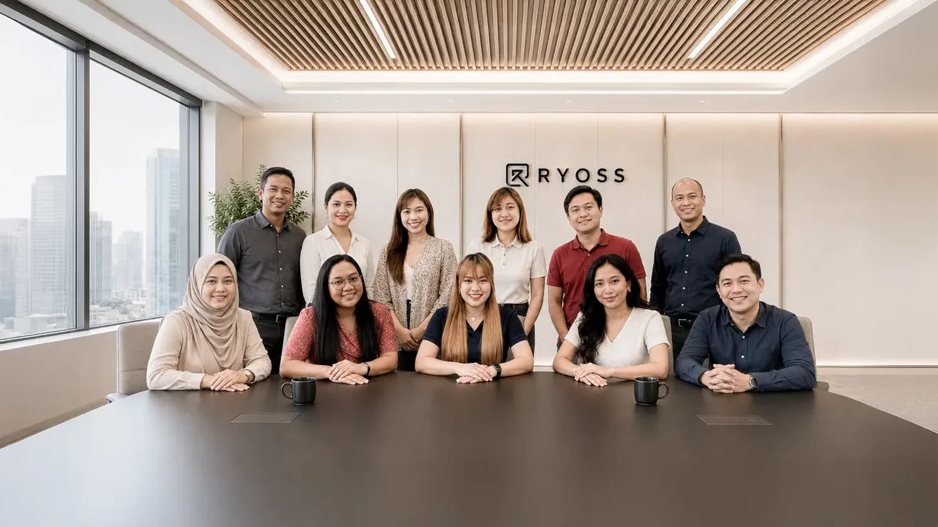 The Ryoss team gathered around a boardroom table